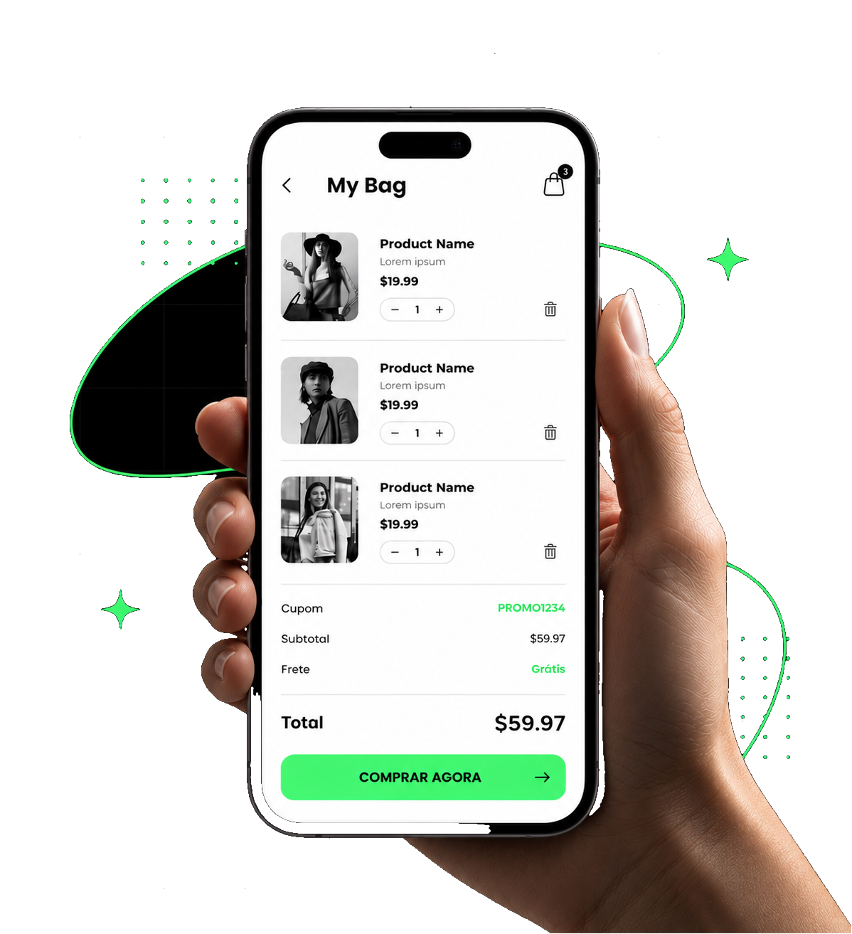 App de loja online com carrinho de compras e checkout